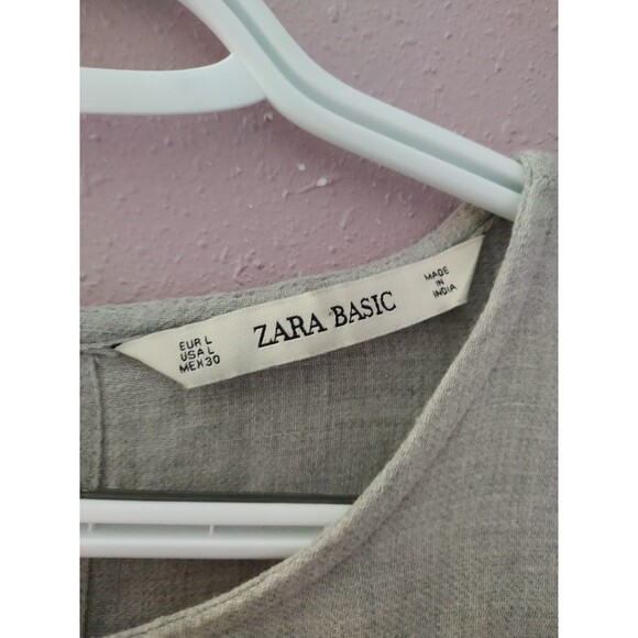 Zara Basic Grey Long Sleeve Tunic Top with Navy Floral Embroidery Size Large - Picture 3 of 11